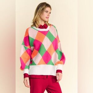 Davi & Dani Exposed Seam Color Block Dropped Shoulder Sweater 10010089989